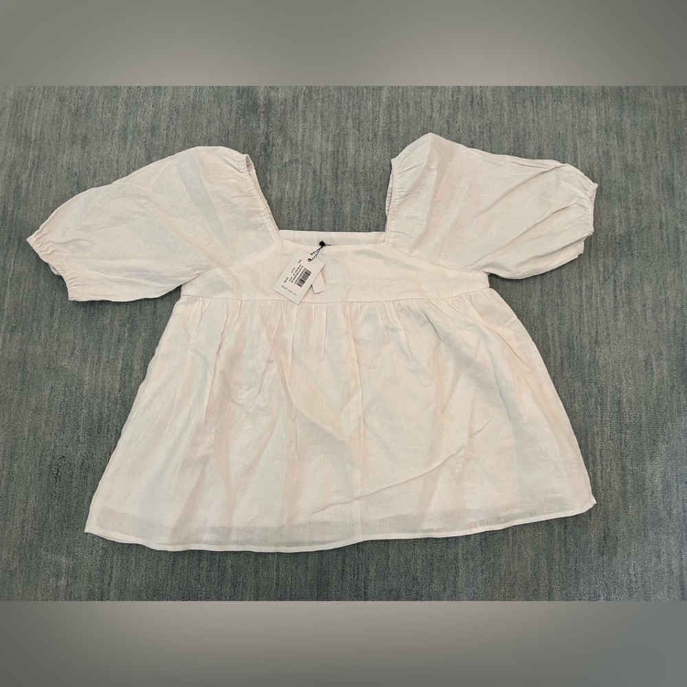 HALI WHITE LINEN SLEEVED TOP - SIZE 4
